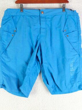 Diesel Swim Trunks Mens 36 Blue Beachwear Mesh Lined Zip Pocket Nylon